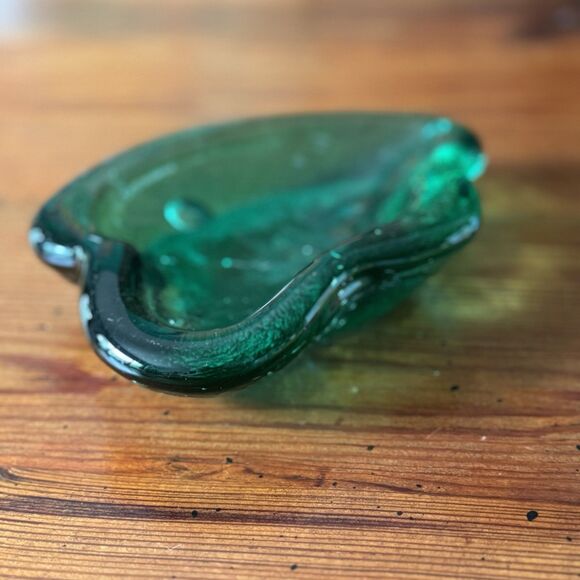 Blenko Vintage Green Amoeba Ashtray Dish Mid Century Free Form  Wow - Picture 2 of 10
